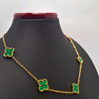 Collar de Trébol Verde Malaquita 100% Acero Bañado en Oro 18K