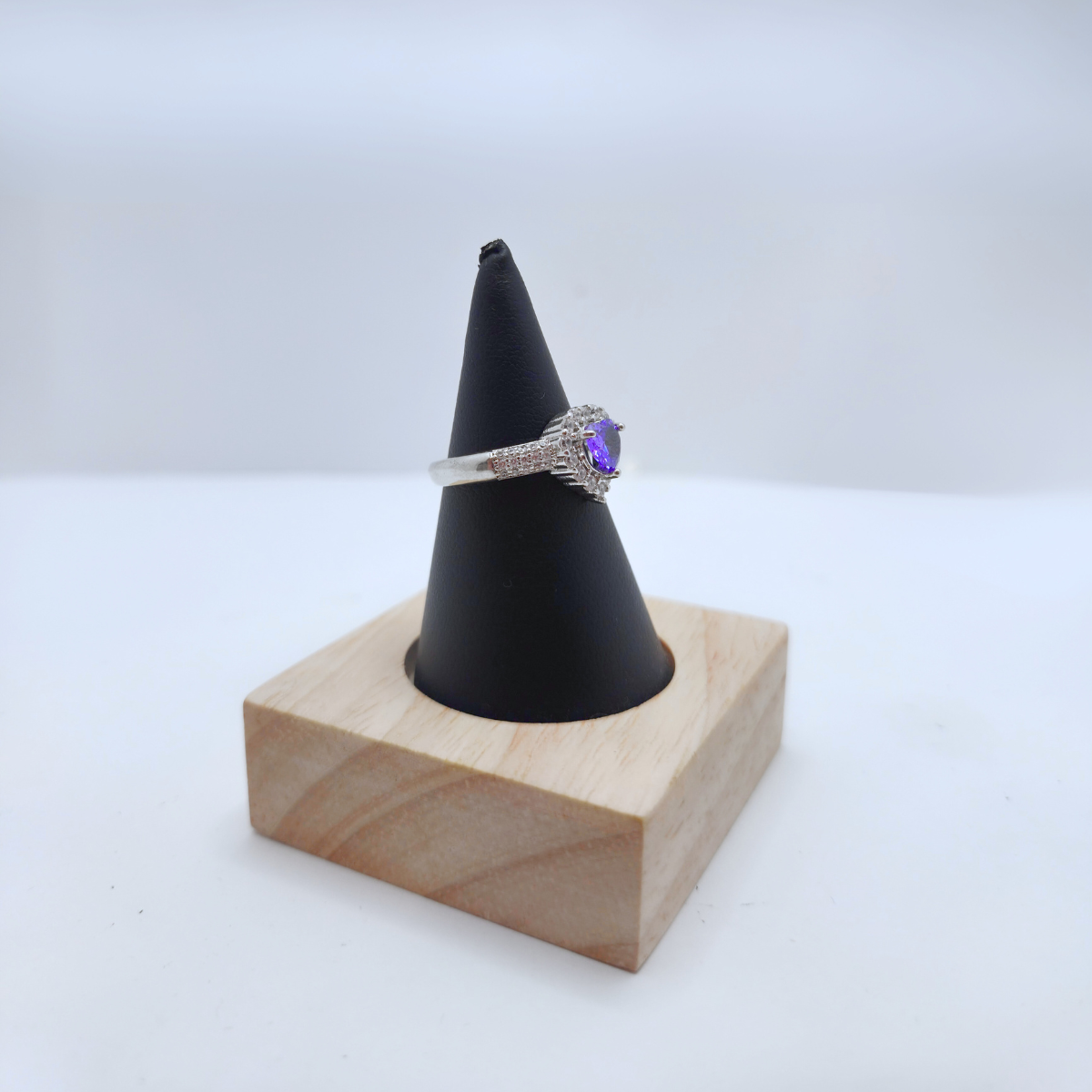 Bague cœur violet avec zircone 100 % acier inoxydable couleur argent