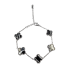 Pulsera de Trébol Diseño Mármol Blanco y Negro 100% Acero Inoxidable Color Plata