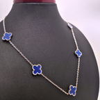 Collar de Trébol Azul 100% Acero Inoxidable Color Plata