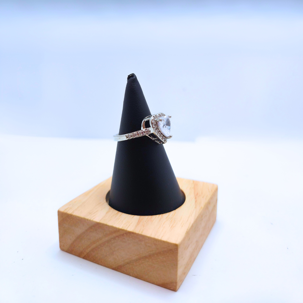 Bague cœur transparente avec zircone 100 % acier inoxydable couleur argent