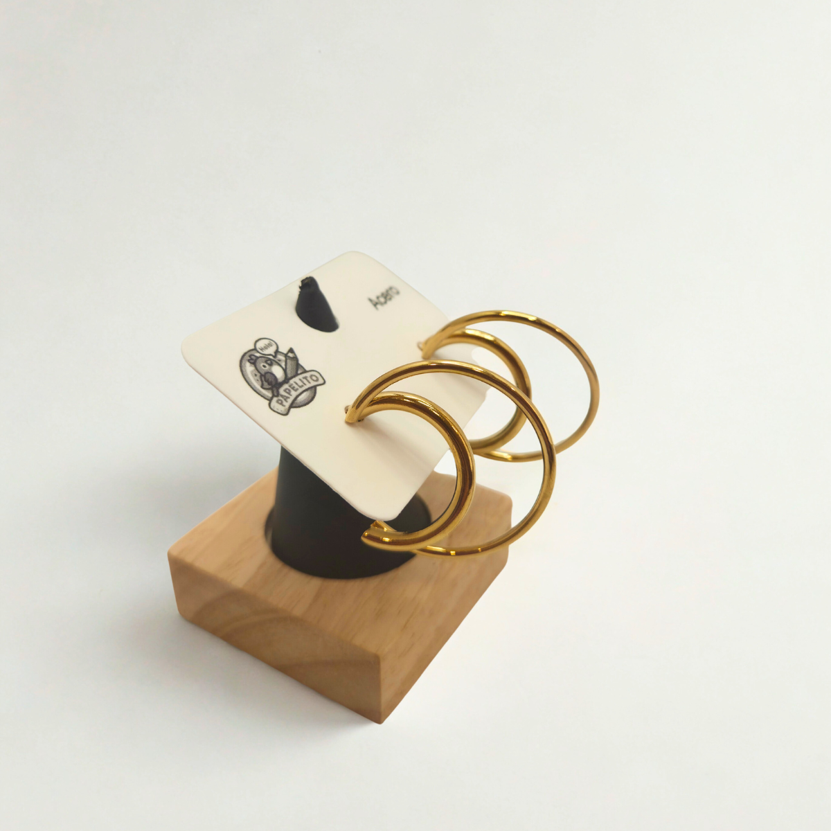 Pendientes de Doble Aro Media Luna 100% Acero Bañado en Oro 18K