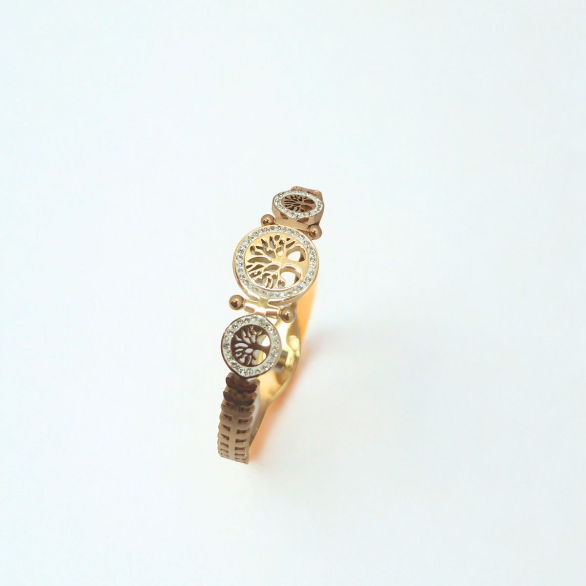 Pulsera Rígida Árbol de la Vida con Circonitas 100% Acero Bañado en Oro 18K