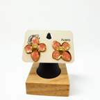 Pendientes de Botón con Flor de Pétalos Rosas y Centro Dorado - 100% Acero Bañado en Oro 18K