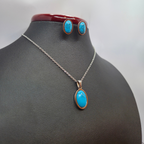 Conjunto de Joyas con Turquesa Reconstituida - Pendientes y Collar 100% Acero Bañado en Plata