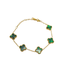 Pulsera de Trébol Verde Malaquita 100% Acero Bañado en Oro 18K