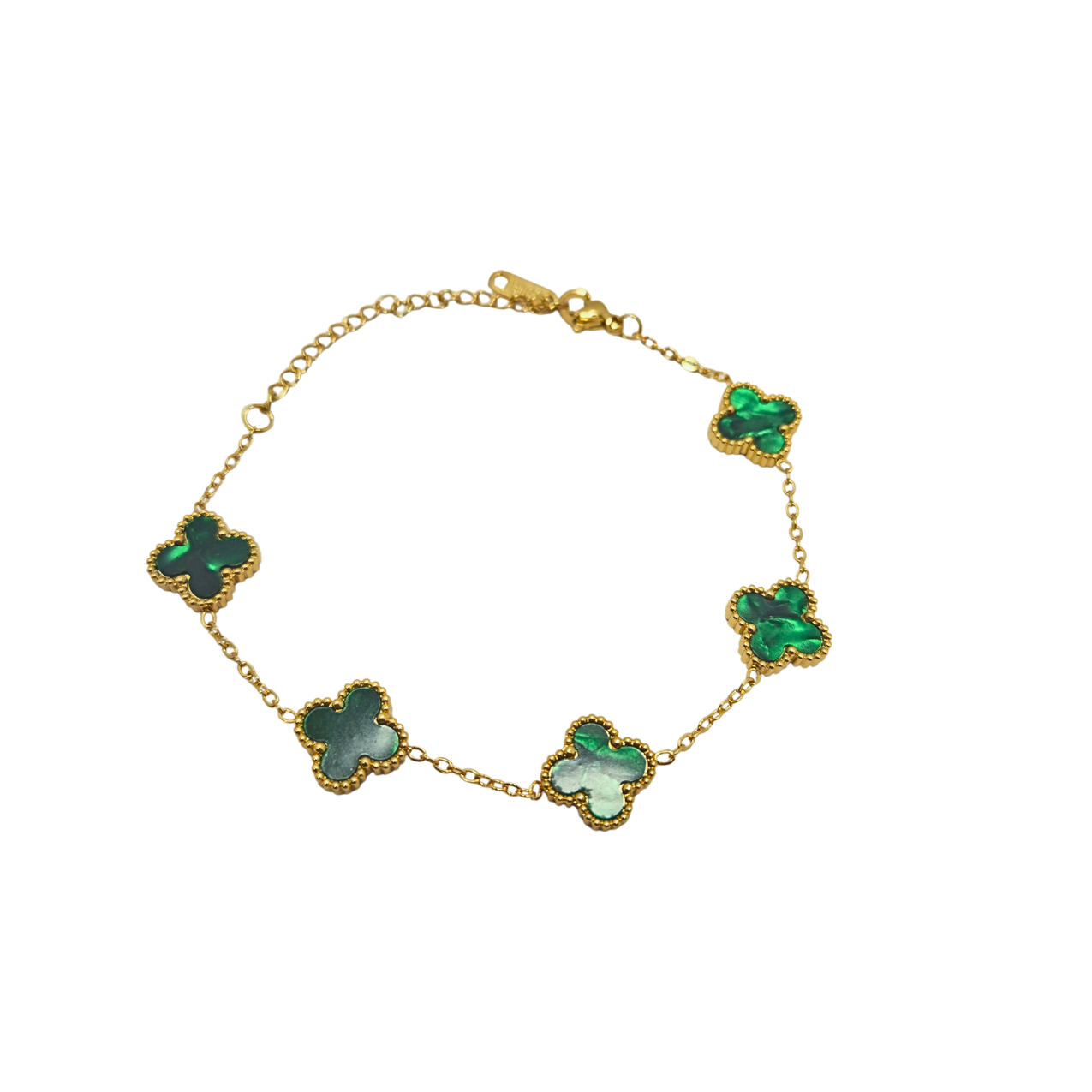 Pulsera de Trébol Verde Malaquita 100% Acero Bañado en Oro 18K