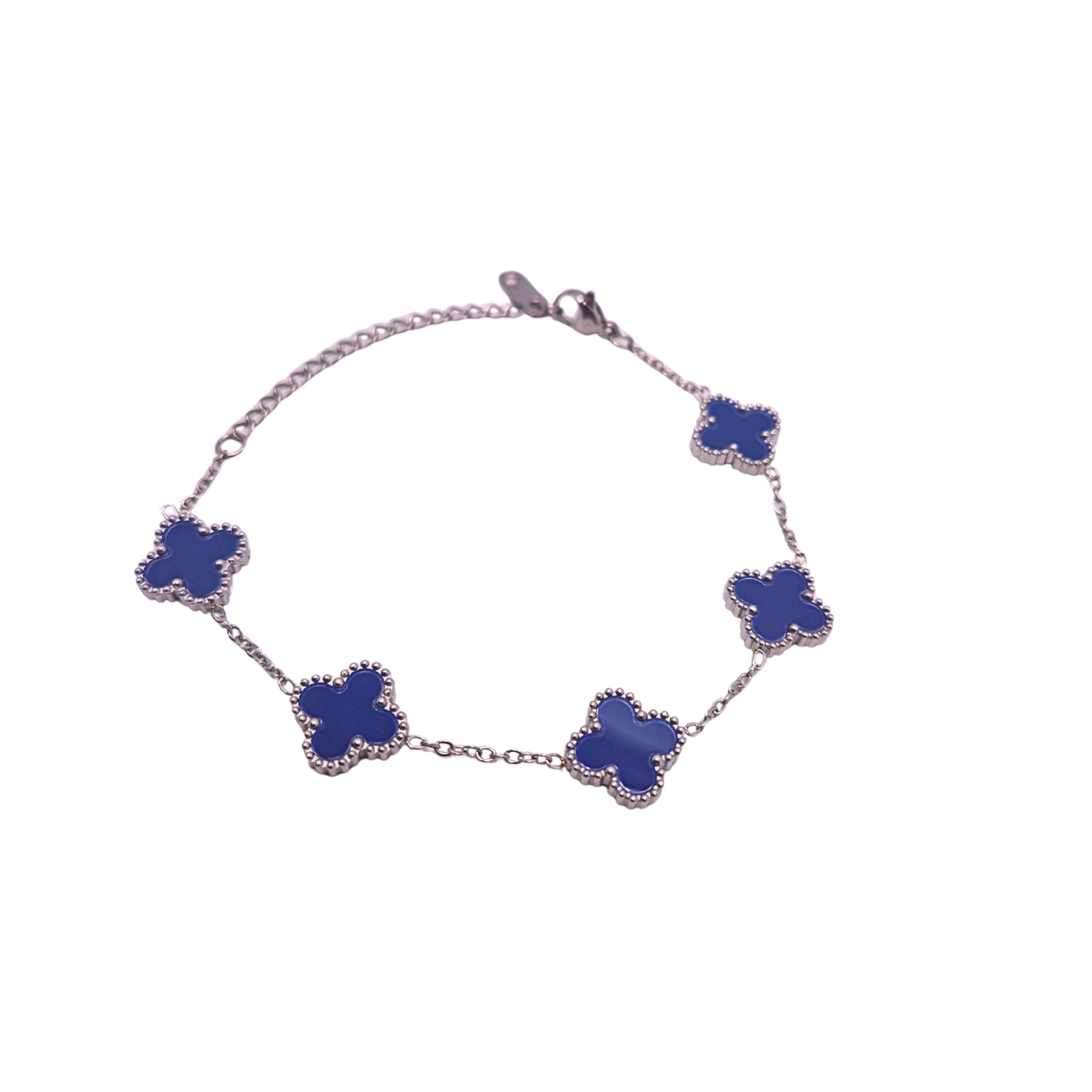 Pulsera de Trébol Azul Intenso 100% Acero Inoxidable Color Plata