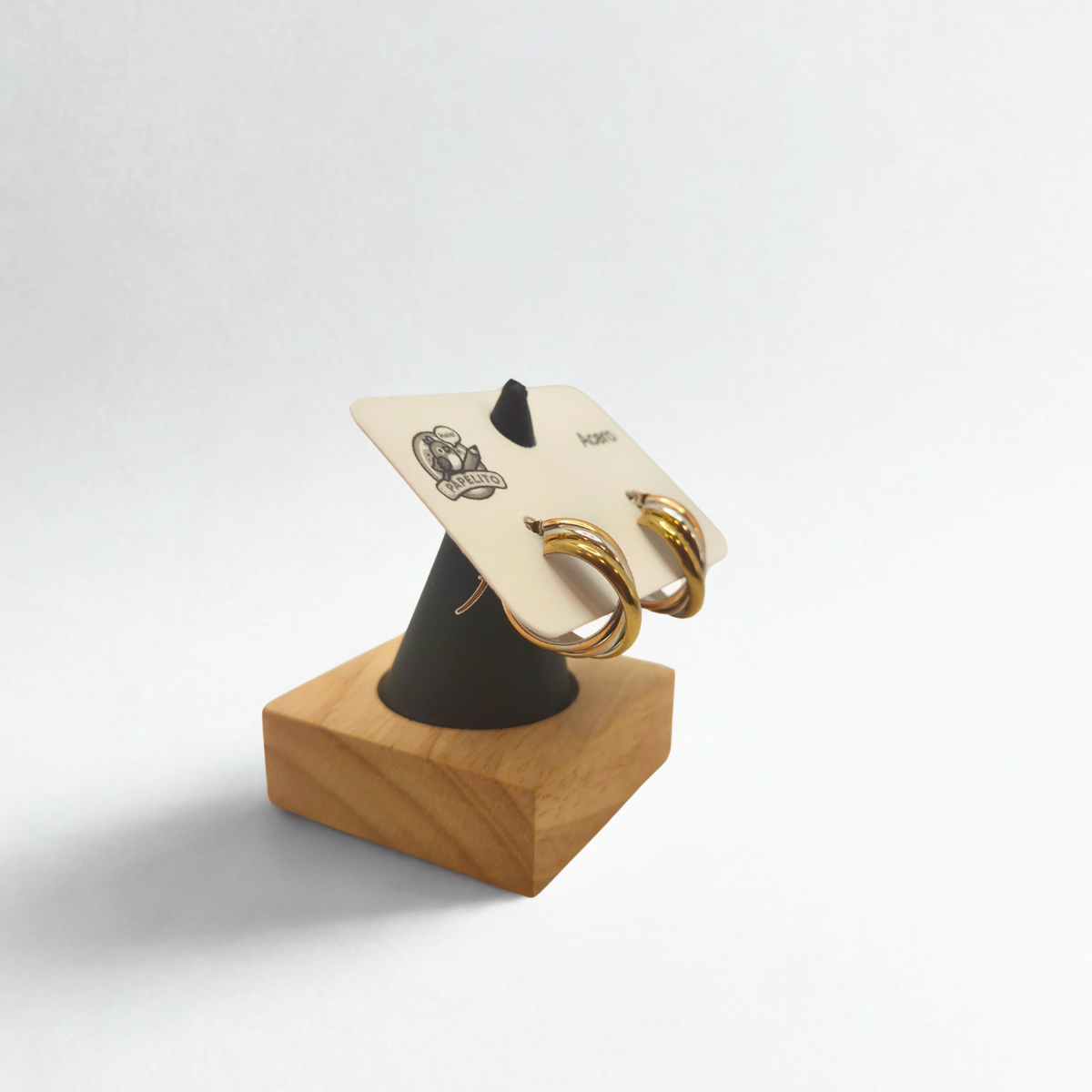 Pendientes de Aro Triple Banda 100% Acero Bañado en Oro 18K