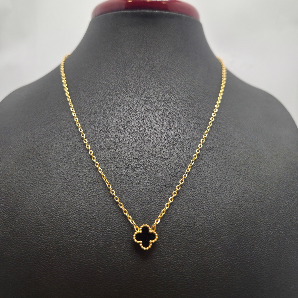 Conjunto de Joyería Trébol Negro 100% Acero Bañado en Oro 18K
