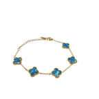 Pulsera de Trébol Azul Iridiscente 100% Acero Bañado en Oro 18K