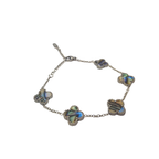 Pulsera de Trébol Nácar Iridiscente 100% Acero Inoxidable Color Plata