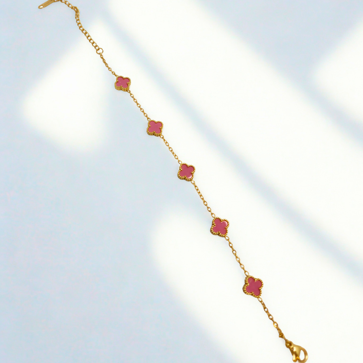 Conjunto de Joyería Trébol Rosa Fucsia 100% Acero Bañado en Oro 18K