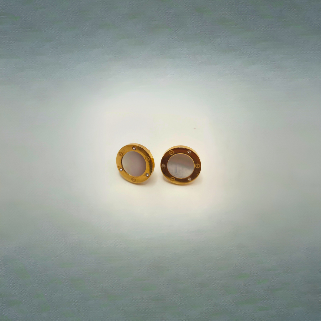100% 18K Gold Plated Steel Round Necklace and Earrings Set