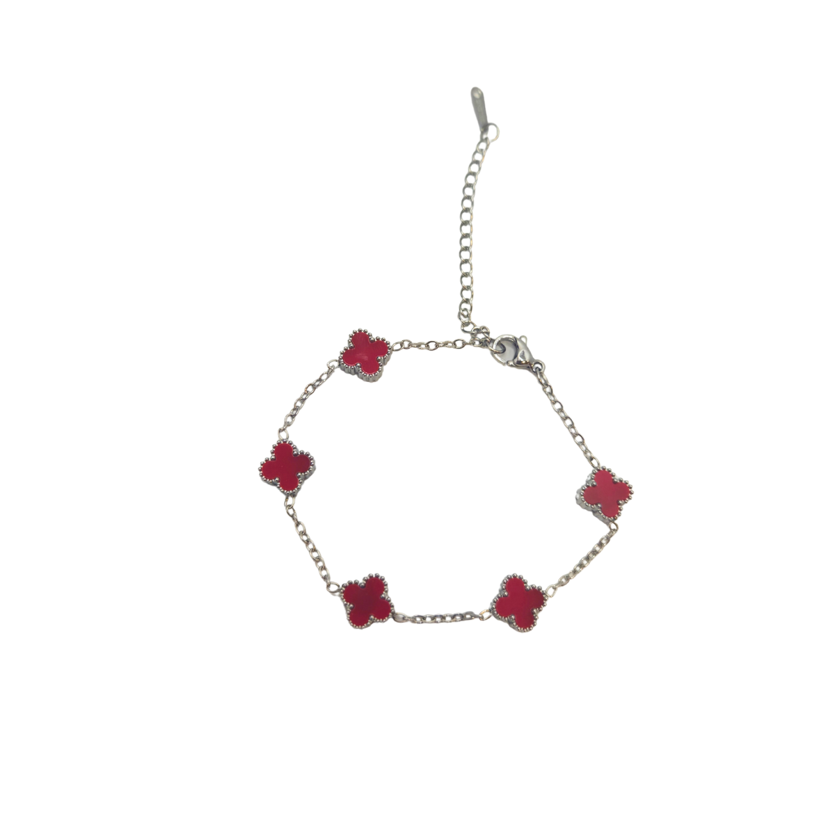 Conjunto de Joyería Trébol Rojo 100% Acero Inoxidable Color Plata