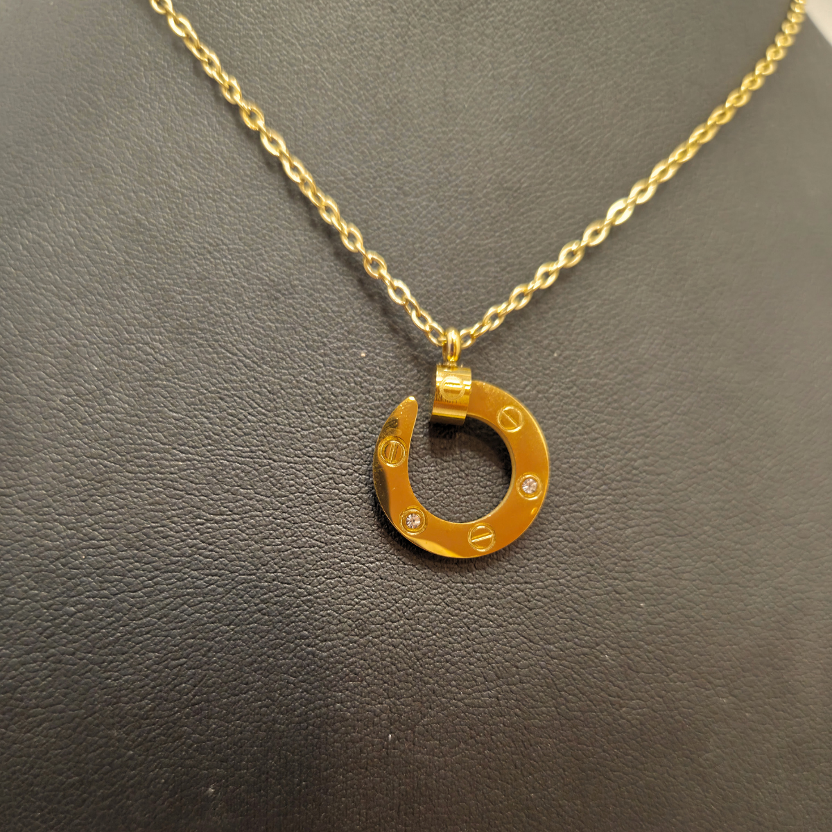Conjunto de Collar y Pendientes con Diseño Circular y Circonitas 100% Acero Bañado en Oro 18K
