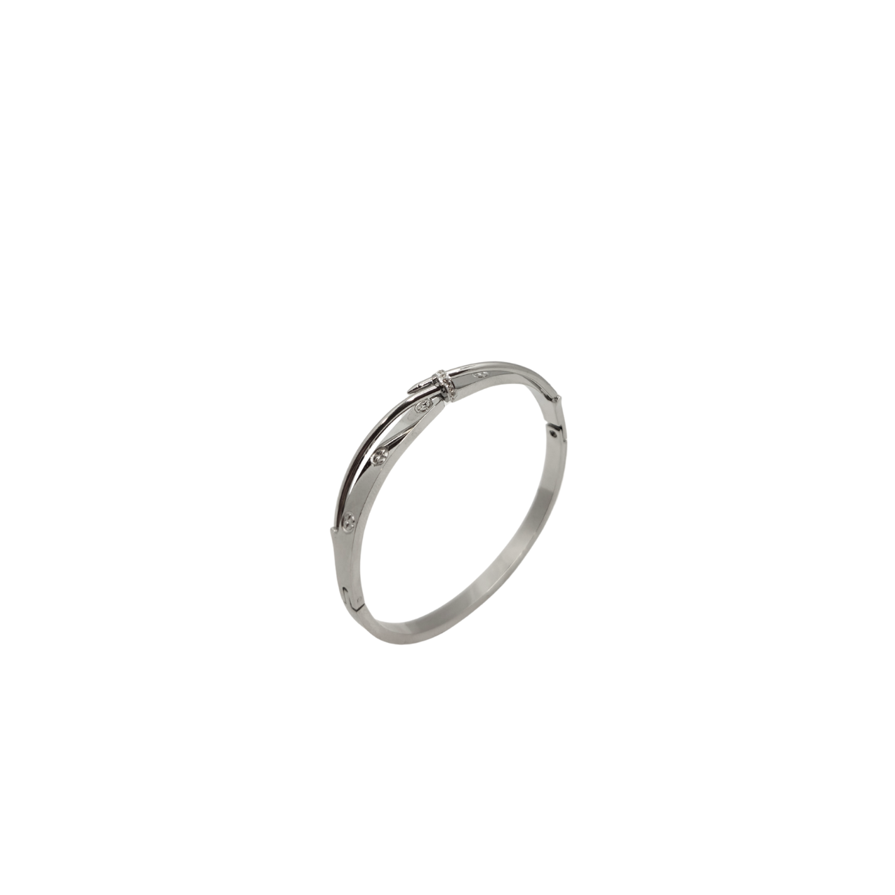 Pulsera Rígida Diseño Clavo con Circonitas - Acero Bañado en Plata