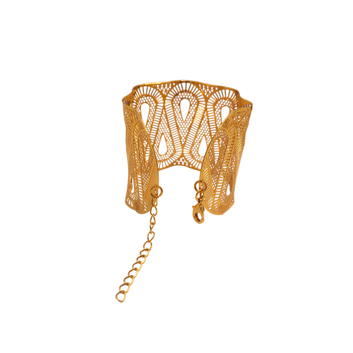 Conjunto de Brazalete Ancho y Anillo Calado 100% Acero Bañado en Oro 18K
