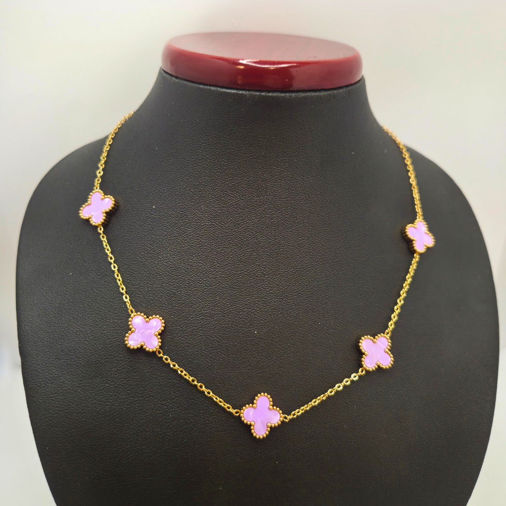 Parure de bijoux Lilac Clover 100 % acier plaqué or 18 carats