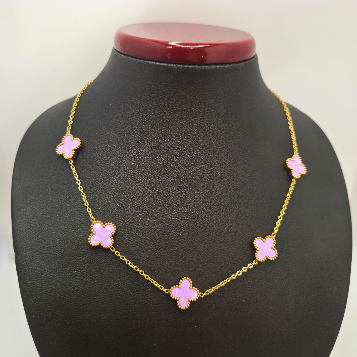Conjunto de Joyería Trébol Lila 100% Acero Bañado en Oro 18K