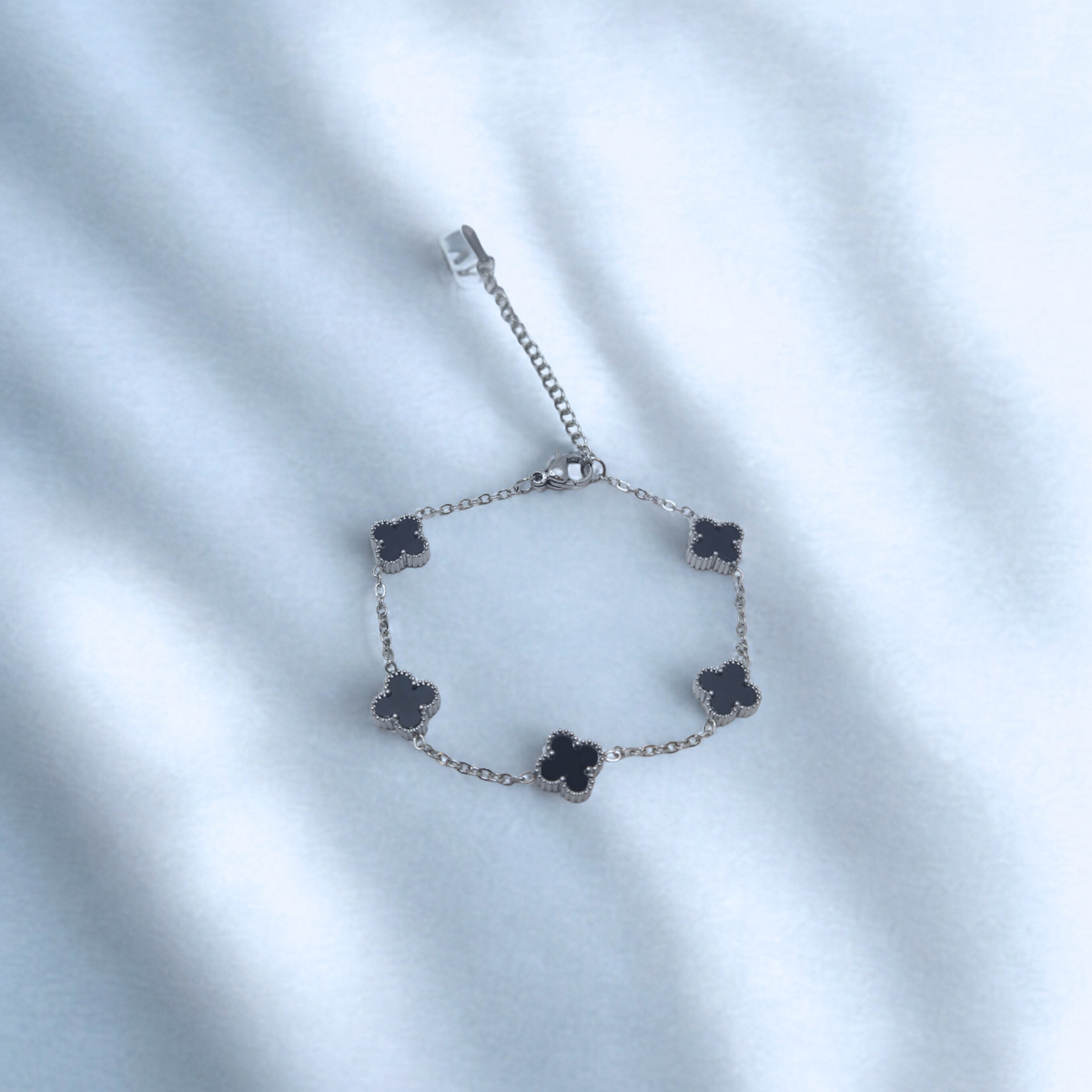 Conjunto de Joyería Trébol Negro 100% Acero Inoxidable Color Plata