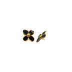Pendientes de Botón con Flor de Pétalos Negros y Centro Dorado - 100% Acero Bañado en Oro 18K