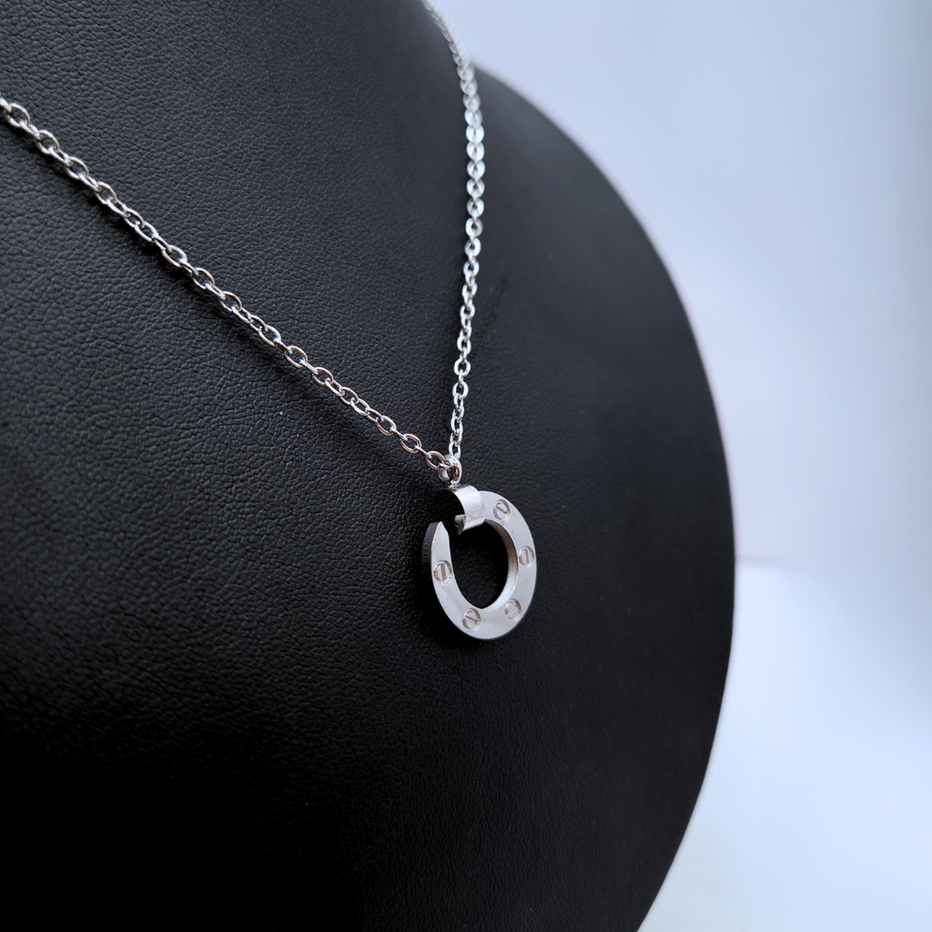 Conjunto de Joyería Círculo con Detalles de Tornillo y Circonitas 100% Acero Inoxidable Color Plata