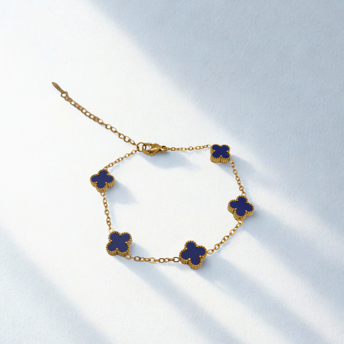 Conjunto de Joyería Trébol Azul Zafiro 100% Acero Bañado en Oro 18K