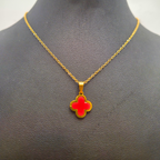 Conjunto Completo Trébol de la Suerte Rojo - Acero Bañado en Oro 18K