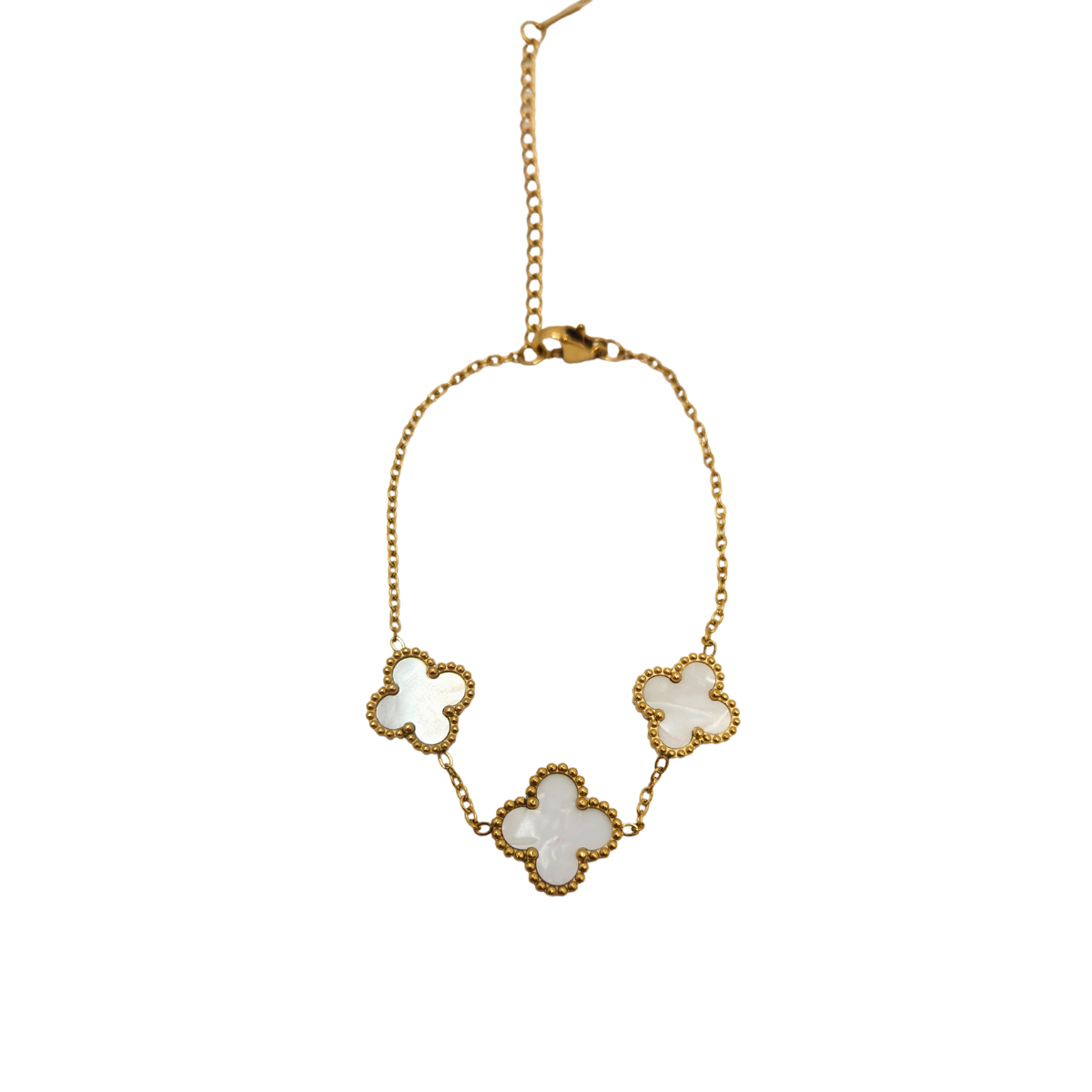 Conjunto de Joyería Trébol Blanco Nácar con Collar Y 100% Acero Bañado en Oro 18K