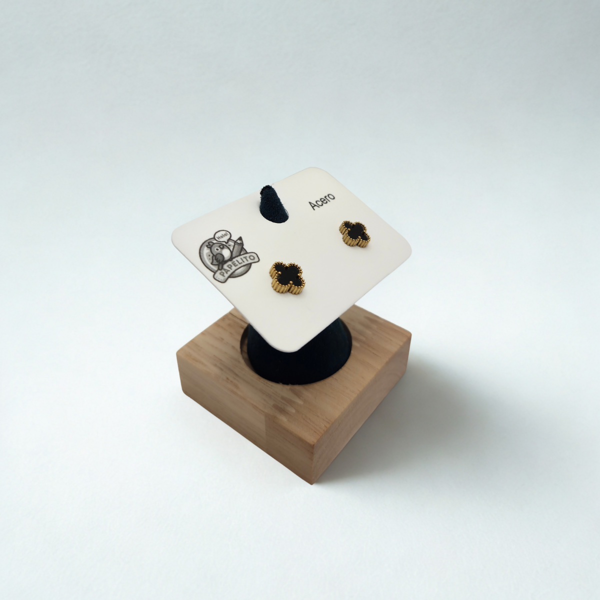 Conjunto de Joyería Trébol Negro 100% Acero Bañado en Oro 18K