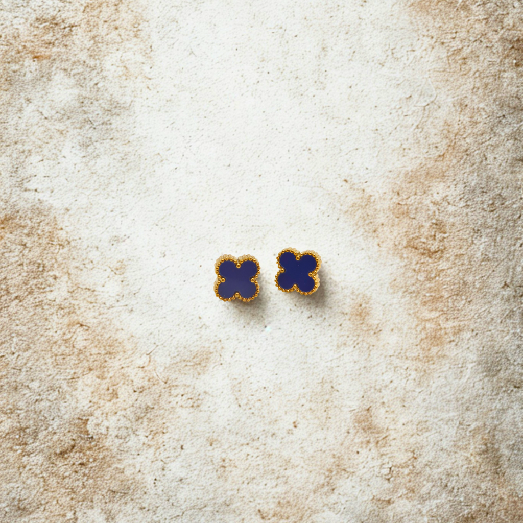 Conjunto de Joyería Trébol Azul Zafiro 100% Acero Bañado en Oro 18K