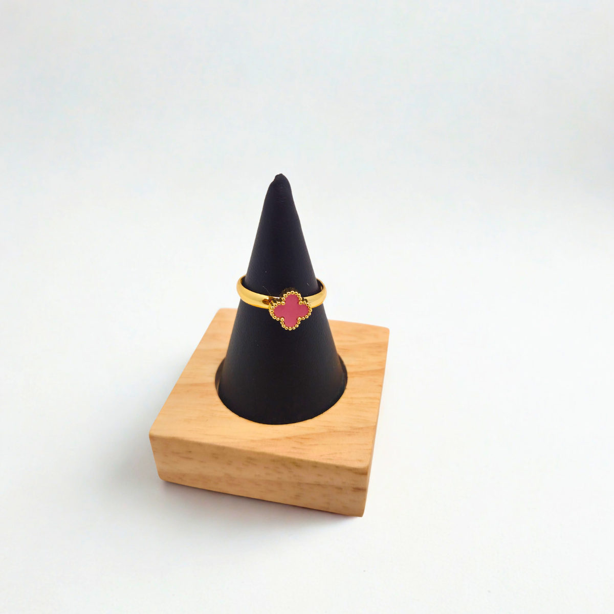 Conjunto de Joyería Trébol Rosa Fucsia 100% Acero Bañado en Oro 18K