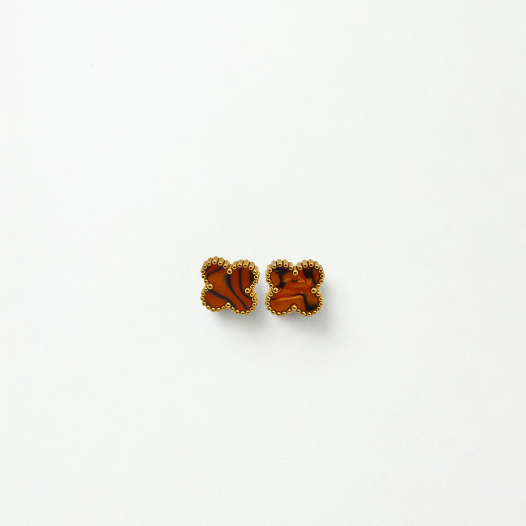 Conjunto de Joyería Trébol Naranja Mármol 100% Acero Bañado en Oro 18K