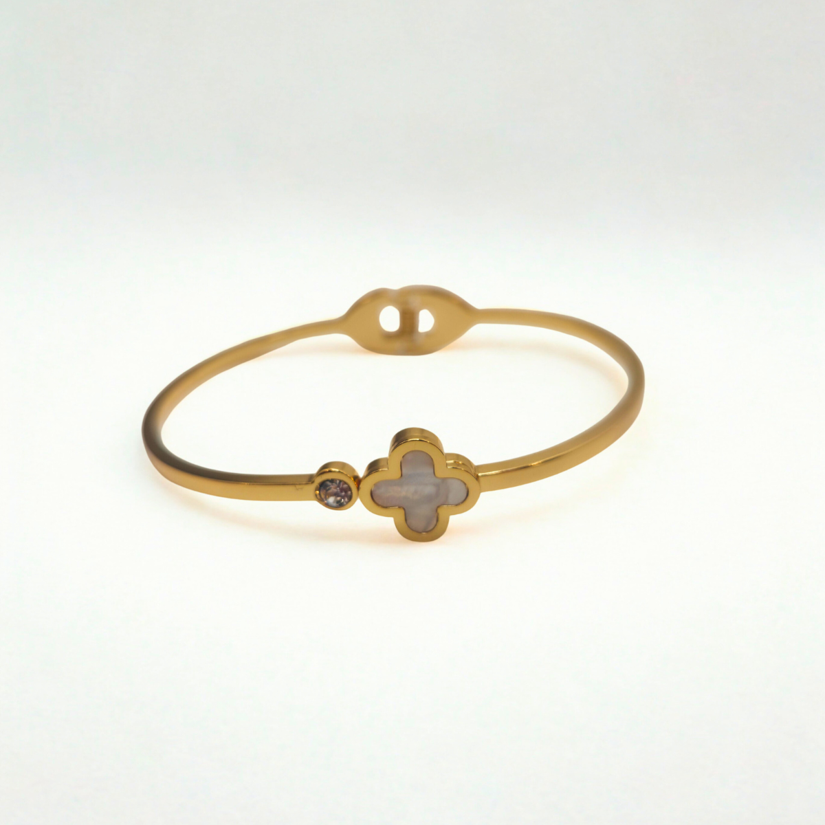 Conjunto de Joyería Trébol Blanco Nácar 100% Acero Bañado en Oro 18K