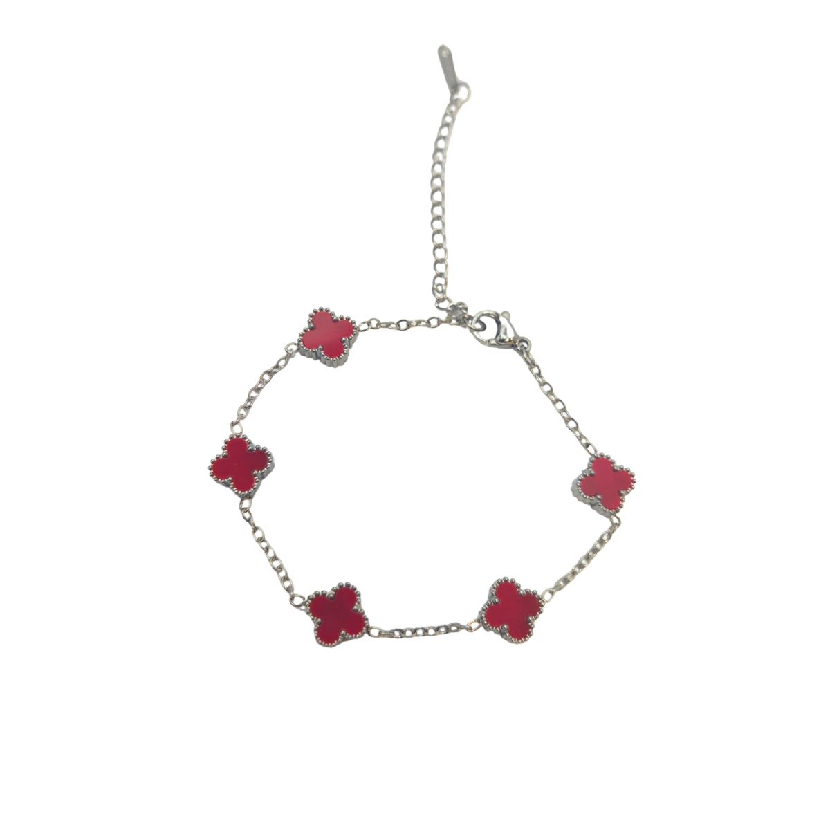 Conjunto de Joyería Trébol Rojo 100% Acero Inoxidable Color Plata
