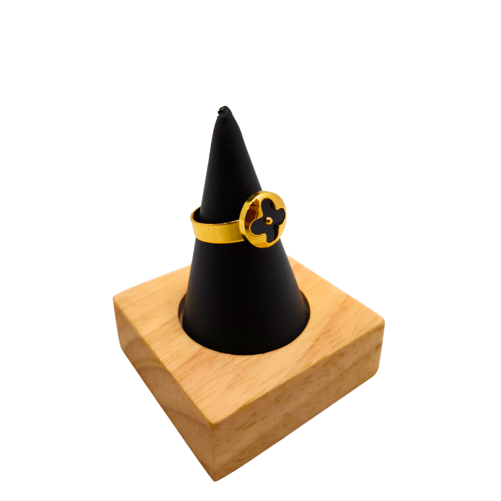 Conjunto Elegante Corazón Negro - Acero Bañado en Oro 18K