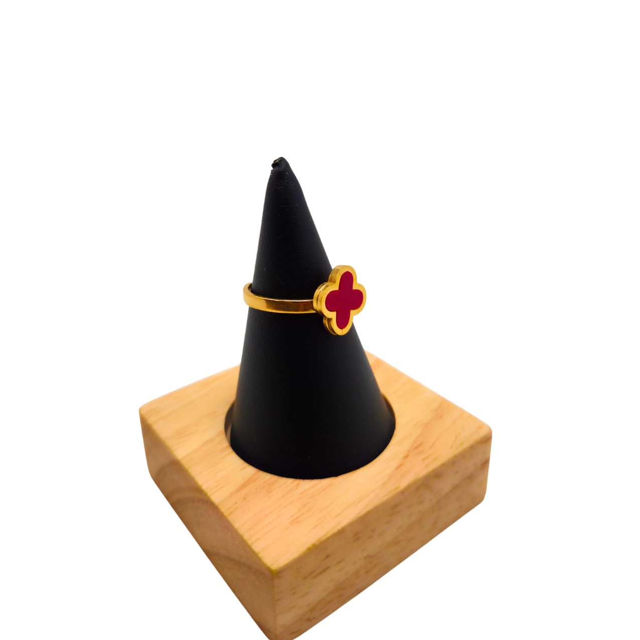 Conjunto Completo Trébol de la Suerte Rojo - Acero Bañado en Oro 18K