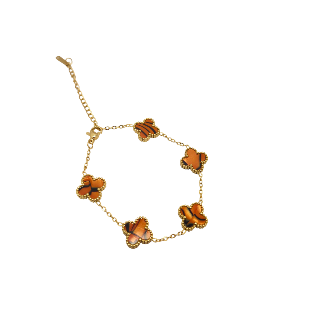 Conjunto de Joyería Trébol Naranja Mármol 100% Acero Bañado en Oro 18K
