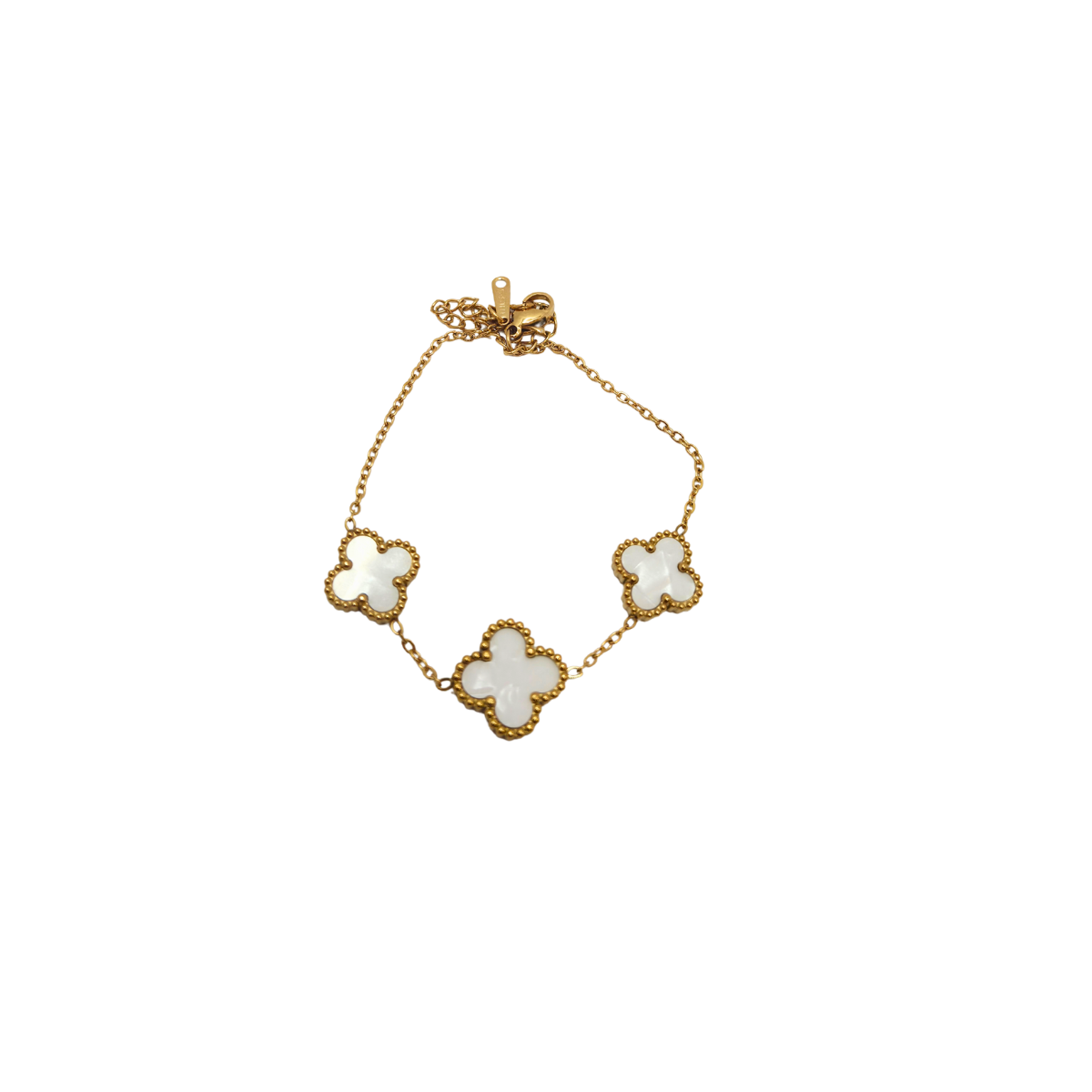 Conjunto de Joyería Trébol Blanco Nácar con Collar Y 100% Acero Bañado en Oro 18K