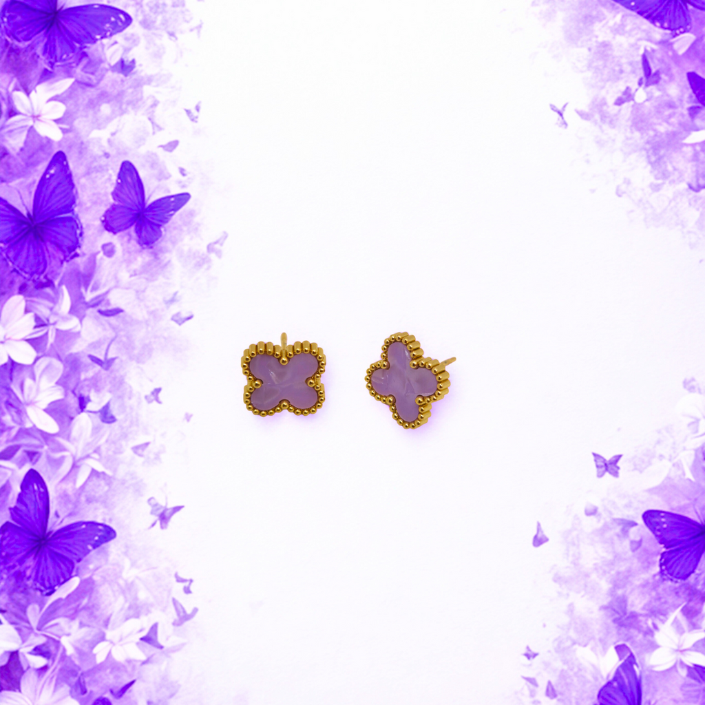 Parure de bijoux Lilac Clover 100 % acier plaqué or 18 carats