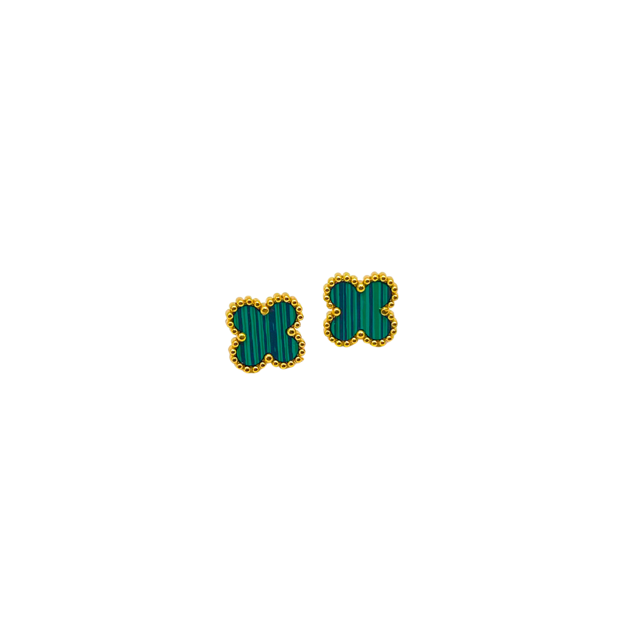 Conjunto Trébol de la Suerte Verde Malaquita - Acero Bañado en Oro 18K