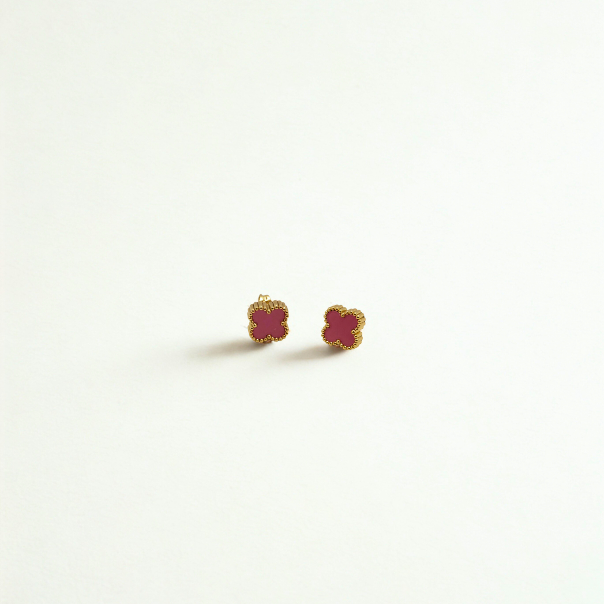 Conjunto de Joyería Trébol Rosa Fucsia 100% Acero Bañado en Oro 18K