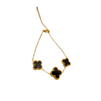 Conjunto de Lujo Trébol de la Suerte Negro (Collar Y) - Acero Bañado en Oro 18K
