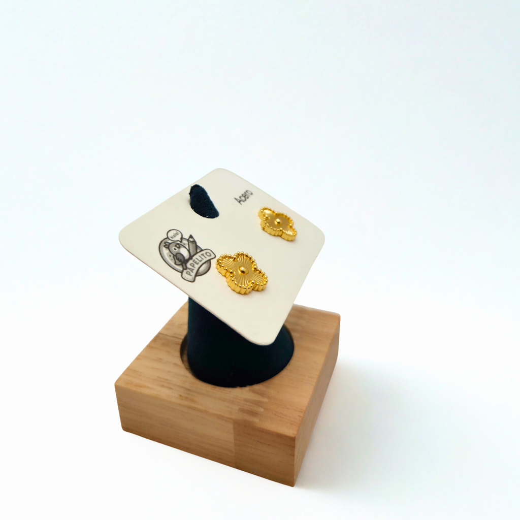 Conjunto de Joyería Trébol Texturizado 100% Acero Bañado en Oro 18K