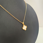 Conjunto de Joyería Trébol Blanco Nácar 100% Acero Bañado en Oro 18K