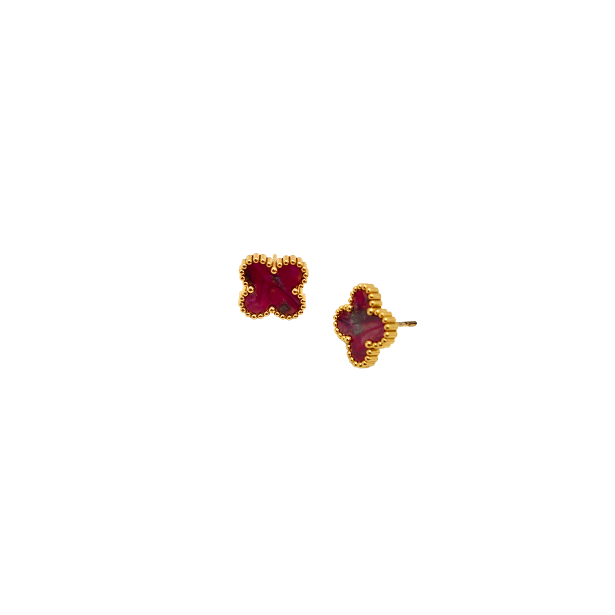 Conjunto Completo de Acero Chapado en Oro de 18K 100% con Tréboles Rojos