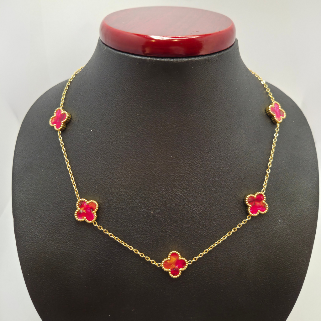 Conjunto Completo de Acero Chapado en Oro de 18K 100% con Tréboles Rojos
