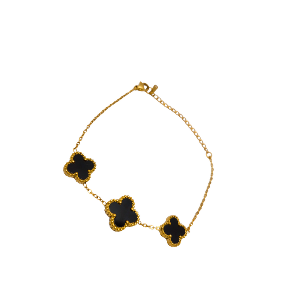 Conjunto de Lujo Trébol de la Suerte Negro (Collar Y) - Acero Bañado en Oro 18K