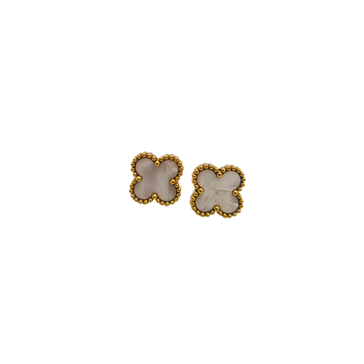 Conjunto de Joyería Trébol Blanco Nácar Largo 100% Acero Bañado en Oro 18K